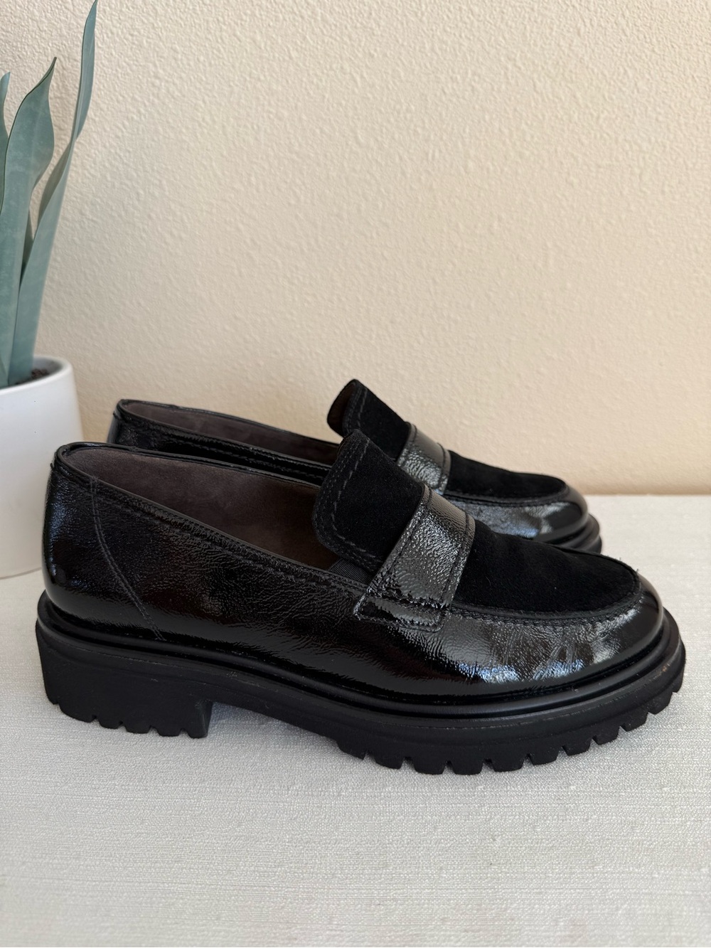 Paul Green Black Leather/Suede Penny Loafers